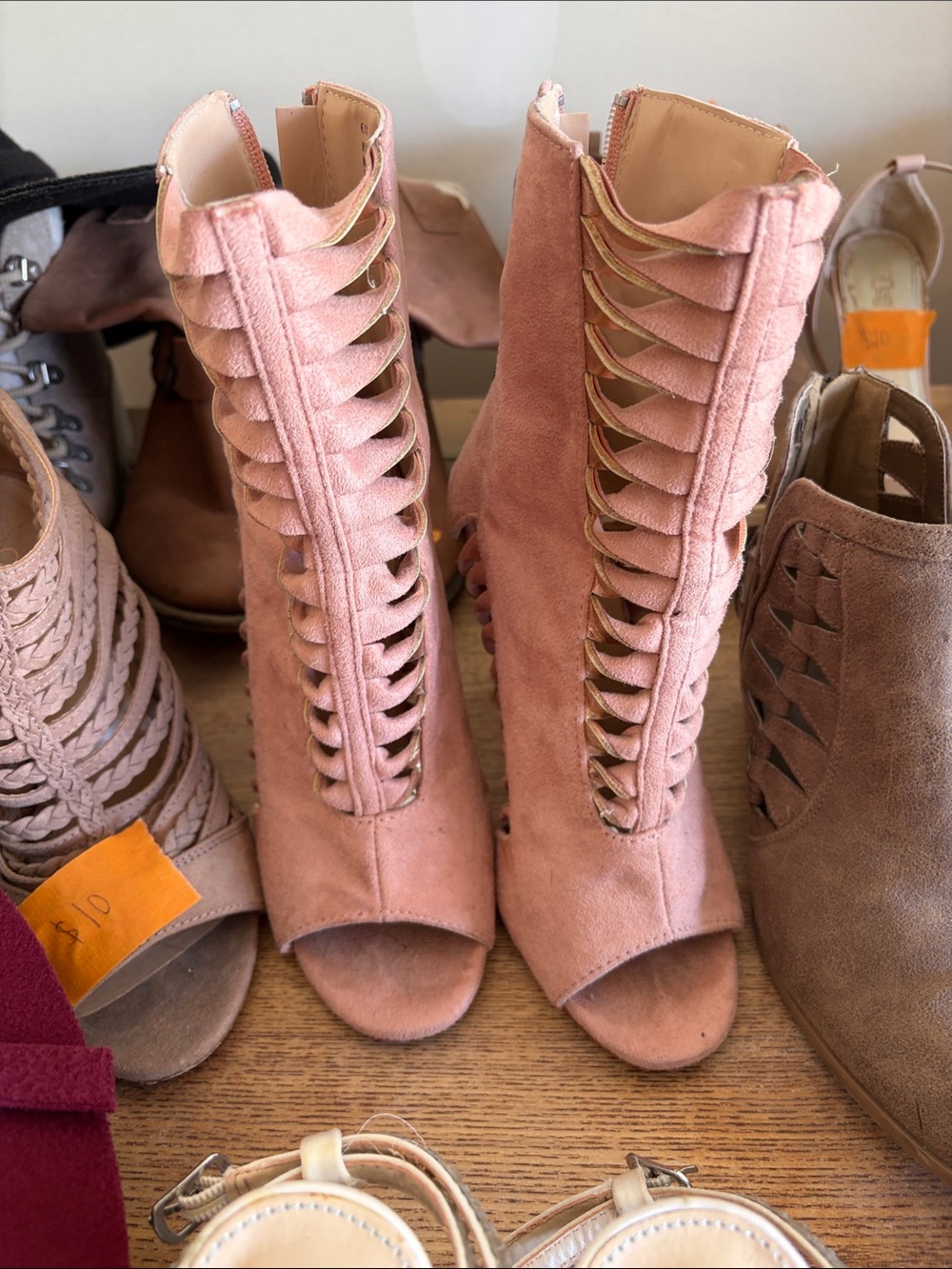 Cape Robbin Pink Suede Cutout Peep-Toe Booties